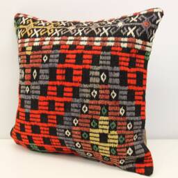 Handmade Kilim Pillow Cover 20x20, Retro Turkish Woven Cushion - thumbnail 3
