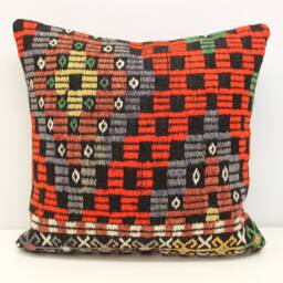 Handmade Kilim Pillow Cover 20x20, Retro Turkish Woven Cushion - thumbnail 2