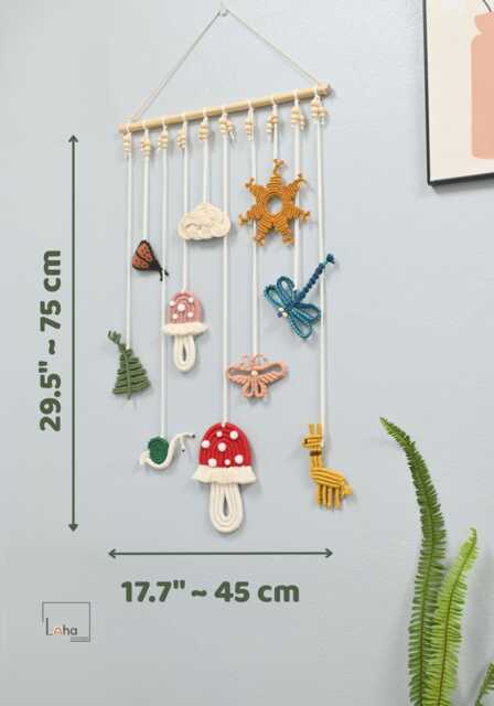 Macrame Forest Wall Hanging Wood Beads, Dragonfly, Leaf Decor - image 1