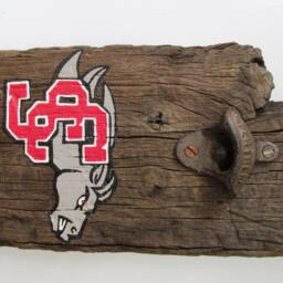 College Game Day Bottle Opener Wall Decor, Reclaimed Wood Sculpture, Rustic Metal Home Gift For Him, Her, Beer Bottle Opener - thumbnail 2