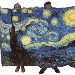 starry Night Woven Tapestry Throw Blanket By Vincent Van Gogh, Large Soft Comforting, Artistic Textured Design 100% Cotton Made in Usa 72x54 - thumbnail 2
