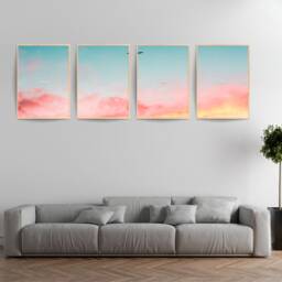 "Sky Landscape Wall Art, 4 Set, Colourful Nature Prints, Clouds Poster With Quote " - thumbnail 1