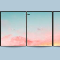 "Sky Landscape Wall Art, 4 Set, Colourful Nature Prints, Clouds Poster With Quote " - thumbnail 2