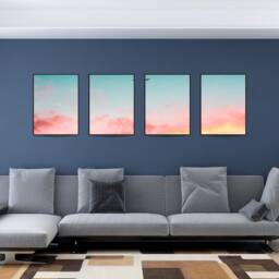 "Sky Landscape Wall Art, 4 Set, Colourful Nature Prints, Clouds Poster With Quote " - thumbnail 3