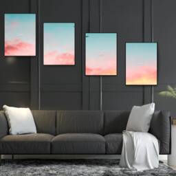 "Sky Landscape Wall Art, 4 Set, Colourful Nature Prints, Clouds Poster With Quote " - thumbnail 4