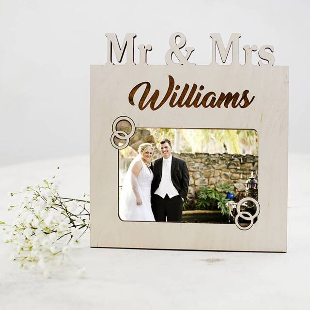 Mr & Mrs Personalised Photo Frame. Engraved Wood Custom Monogrammed Frame - image 1