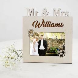 Mr & Mrs Personalised Photo Frame. Engraved Wood Custom Monogrammed Frame - thumbnail 1