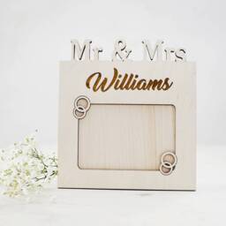 Mr & Mrs Personalised Photo Frame. Engraved Wood Custom Monogrammed Frame - thumbnail 2