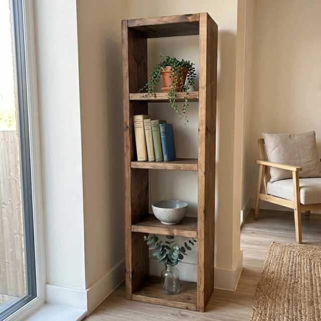 Rustic Narrow Bookcase, Handmade Shelving Unit - image 1