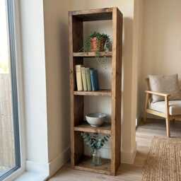 Rustic Narrow Bookcase, Handmade Shelving Unit - thumbnail 1