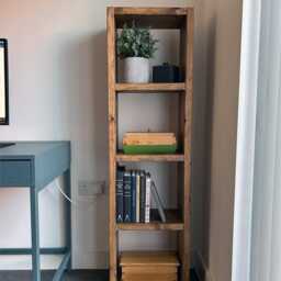 Rustic Narrow Bookcase, Handmade Shelving Unit - thumbnail 3