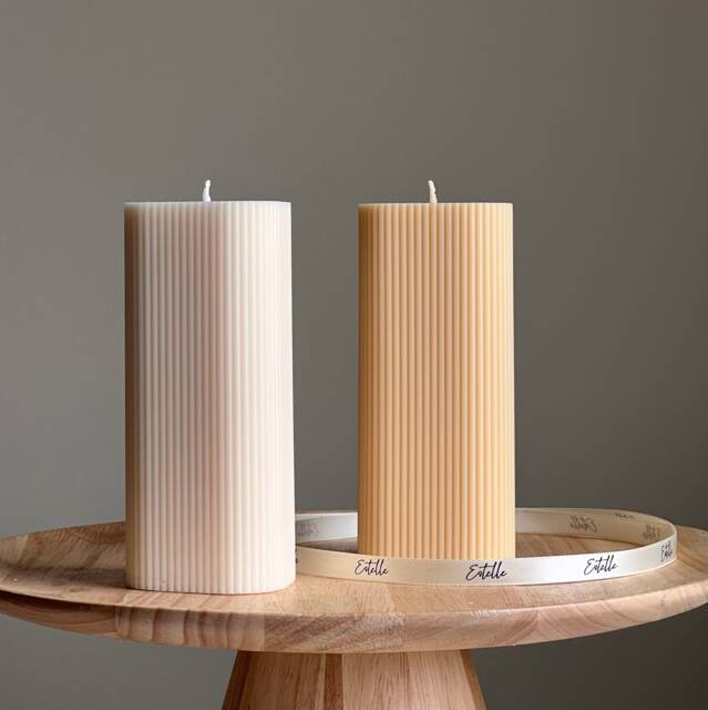Ribbed Pillar Soy Wax Candle - Handmade Home Decor - image 1