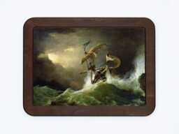 A First Rate Man-Of-War George Philip Reinagle Ship Storm Sea Painting Wooden Framed Art Print - thumbnail 1