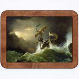 A First Rate Man-Of-War George Philip Reinagle Ship Storm Sea Painting Wooden Framed Art Print - thumbnail 3