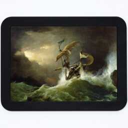 A First Rate Man-Of-War George Philip Reinagle Ship Storm Sea Painting Wooden Framed Art Print - thumbnail 2