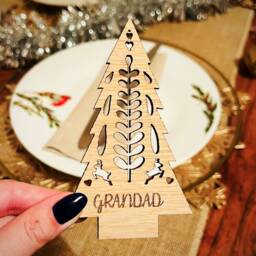 Christmas Tree Personalised Place Card Name Gift Tag , Personalized Table Decoration, Luxury Guest Name, Custom Placecard Gold - thumbnail 3