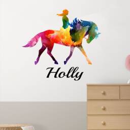 Dressage Horse & Rider Equine Paint Splash Wall Sticker Girl Riding Wall Decals Jockey Vinyl Home Decor - thumbnail 1