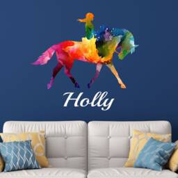 Dressage Horse & Rider Equine Paint Splash Wall Sticker Girl Riding Wall Decals Jockey Vinyl Home Decor - thumbnail 2