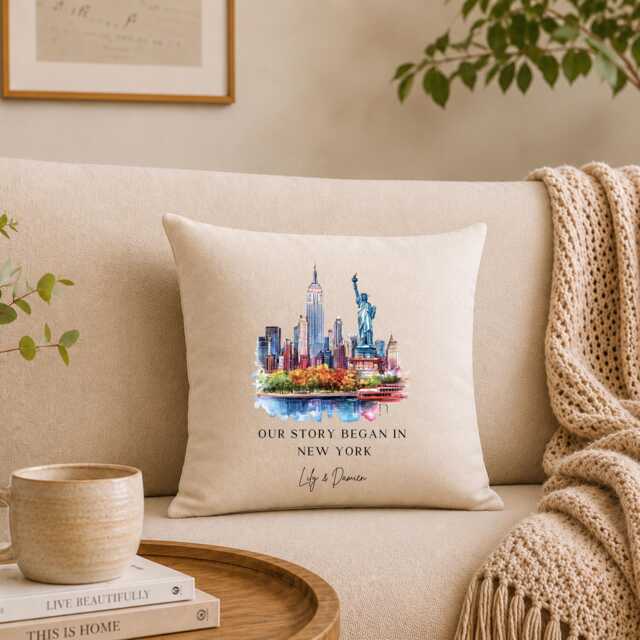Personalised New York Cushion, Our Story Began in York, Travel Memory Cushion - image 1