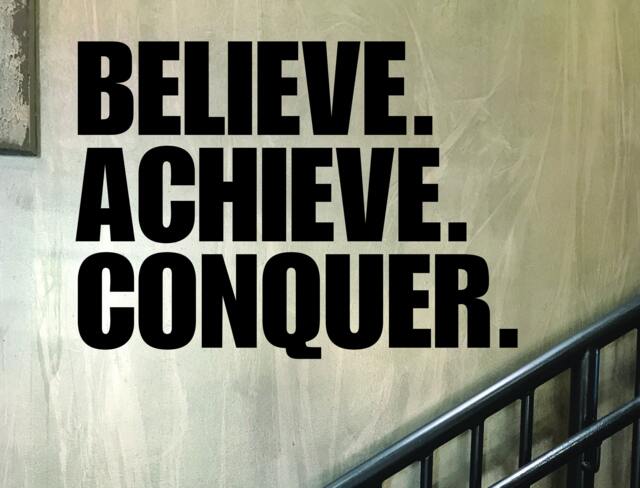 Gym Ideas, Fitness Motivation Quote, Classroom Wall Decor, Religious Believe. Achieve. Conquer - image 1