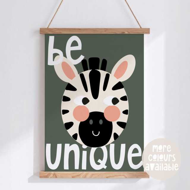 Be Unique Zebra Print -- Safari Nursery Print, Jungle Decor, Playroom Bedroom, Unframed - image 1