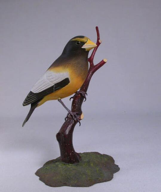 Evening Grosbeak Wooden Carved Bird