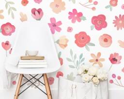 Flower Wall Decals - Nursery Decor, Watercolor Floral Art, Kids Room Decal, Reusable & Removable Stickers - thumbnail 1
