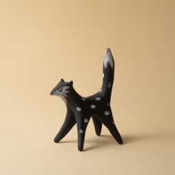 Black Stoneware Clay Wolf Handcrafted Ceramic Figurine - thumbnail 2