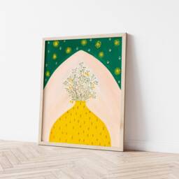 Yellow Art Print, Vintage Vase Art, Botanical Wall Bedroom Ethnic House Warming Gift, House Plant Artfor Mother - thumbnail 2