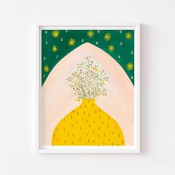 Yellow Art Print, Vintage Vase Art, Botanical Wall Bedroom Ethnic House Warming Gift, House Plant Artfor Mother - thumbnail 3
