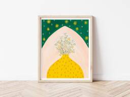 Yellow Art Print, Vintage Vase Art, Botanical Wall Bedroom Ethnic House Warming Gift, House Plant Artfor Mother - thumbnail 1