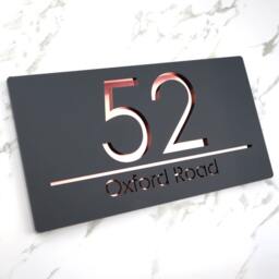 K Smart Sign - Bellissima H3 Laser Cut Matt Dark Gray Anthracite & Rose Gold Mirror Personalised Porch House Plaque 300mm X 160mm - thumbnail 2