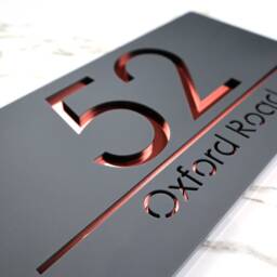 K Smart Sign - Bellissima H3 Laser Cut Matt Dark Gray Anthracite & Rose Gold Mirror Personalised Porch House Plaque 300mm X 160mm - thumbnail 1