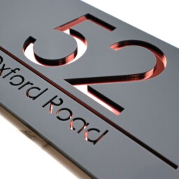 K Smart Sign - Bellissima H3 Laser Cut Matt Dark Gray Anthracite & Rose Gold Mirror Personalised Porch House Plaque 300mm X 160mm - thumbnail 3