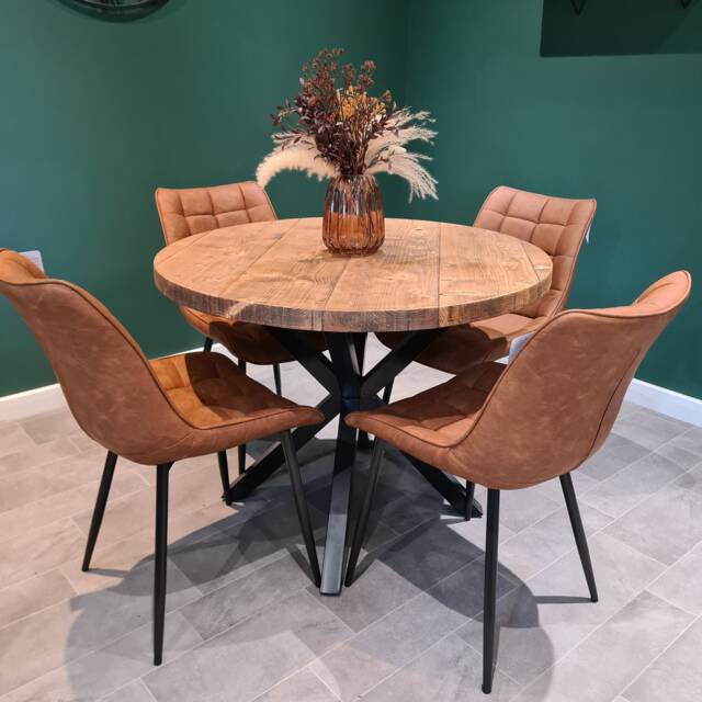 Rustic Reclaimed Wooden Round Dining Table - Steel Crossed Leg - image 1