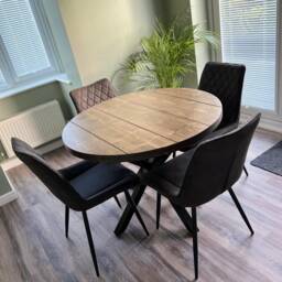 Rustic Reclaimed Wooden Round Dining Table - Steel Crossed Leg - thumbnail 2