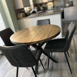 Rustic Reclaimed Wooden Round Dining Table - Steel Crossed Leg - thumbnail 4
