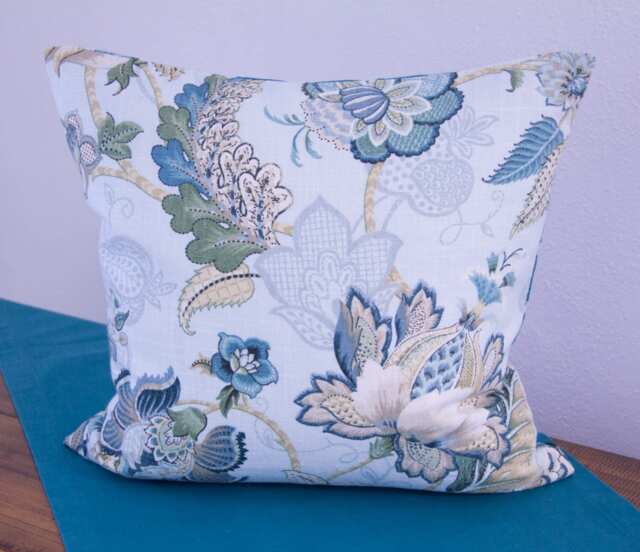 Green, Turquoise, & Beige Patterned Cushion Cover, Pure Natural Fiber, Many Sizes - image 1