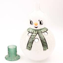 Czech Green Snowman Blown Glass Christmas Candle Holder Decoration - thumbnail 3