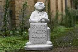 Humorous Garden Statue Save Water Drink Gin' Concrete Sculpture Fun Outdoor Man With Sign Cement Bar Gift Idea Quirky Yard Ornament - thumbnail 1
