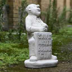 Humorous Garden Statue Save Water Drink Gin' Concrete Sculpture Fun Outdoor Man With Sign Cement Bar Gift Idea Quirky Yard Ornament - thumbnail 3