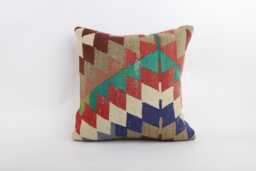 Handmade Turkish Kilim Pillow Embroidered Wool Cushion Cover - 18''x18'' - thumbnail 1