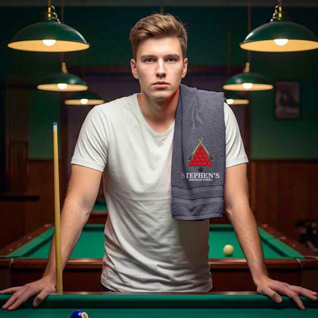 Personalised Snooker Hand Towel - Custom Embroidered Name Or Text With Design Luxury Cotton Sports - image 1