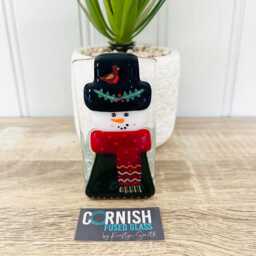 Fused Glass Snowman Candle Holder Christmas Decoration - Cornish Glass, Fused Glass Cornwall - thumbnail 4