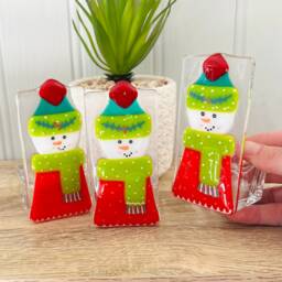 Fused Glass Snowman Candle Holder Christmas Decoration - Cornish Glass, Fused Glass Cornwall - thumbnail 2