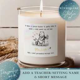Personalised Thank You Teacher Candle, Appreciation Class Of 2025, End School Year, Senco Winnie The Pooh Candle - thumbnail 1