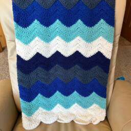 Ocean Waves Crochet Blanket Blue Ripple Afghan - thumbnail 2