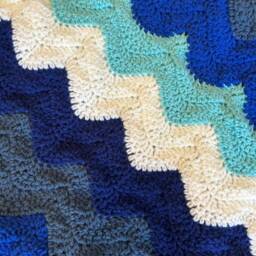 Ocean Waves Crochet Blanket Blue Ripple Afghan - thumbnail 3