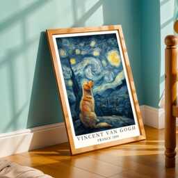 Golden Retriever Starry Night Poster, Van Gogh Print, Living Room Wall Art, Fall Style Gift, Gift For Coworker, 30Th Birthday Gifts Her - thumbnail 3