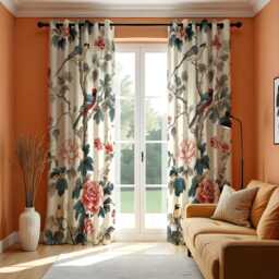 Chinoiserie Bird Curtains, Floral Botanical Design Custom Made Drapes